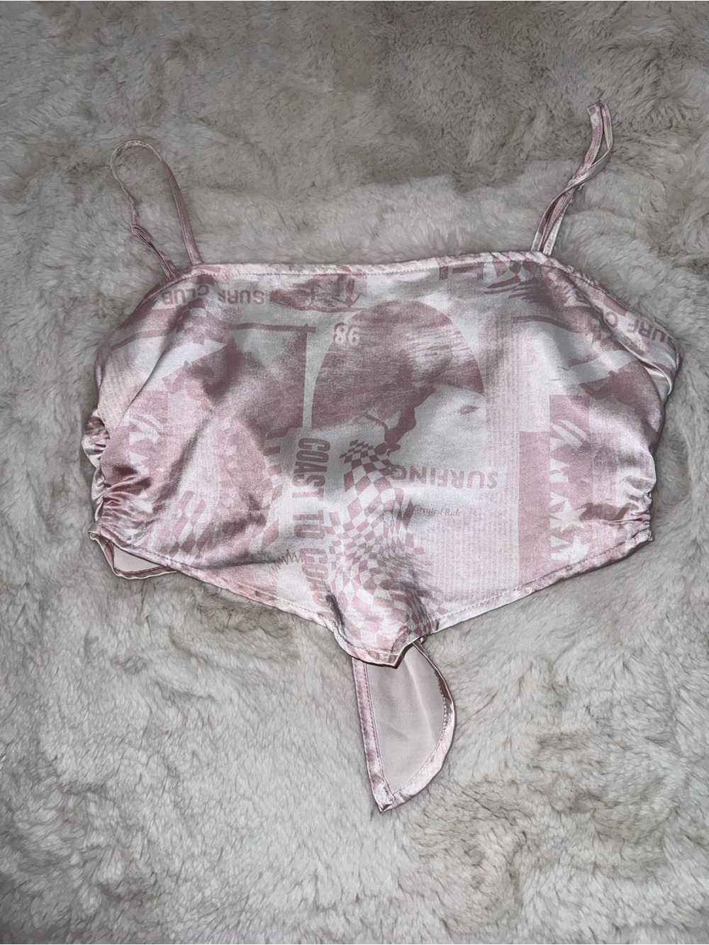 Satin Printed Tie-Front Cami Top - Pink